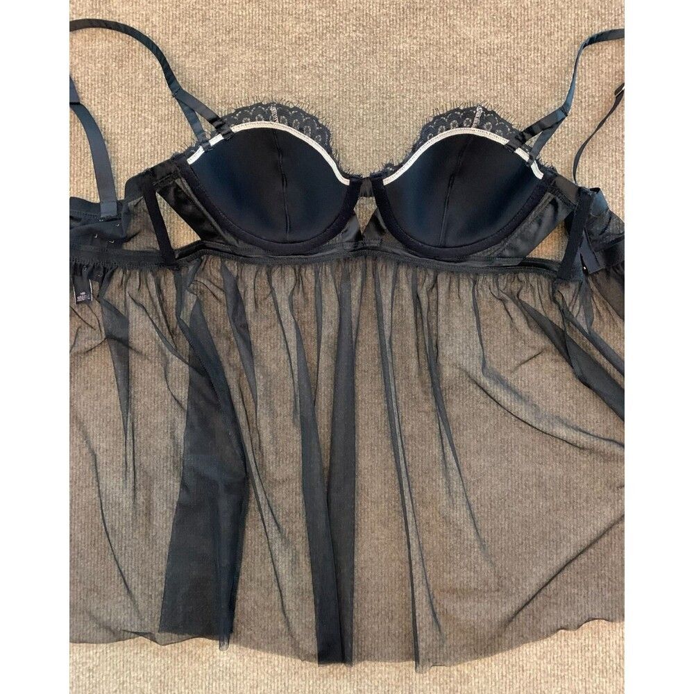 Victoria's Secret Babydoll Chemise Size 36D Sheer Black Imtimate Sexy Lingerie - Picture 4 of 7
